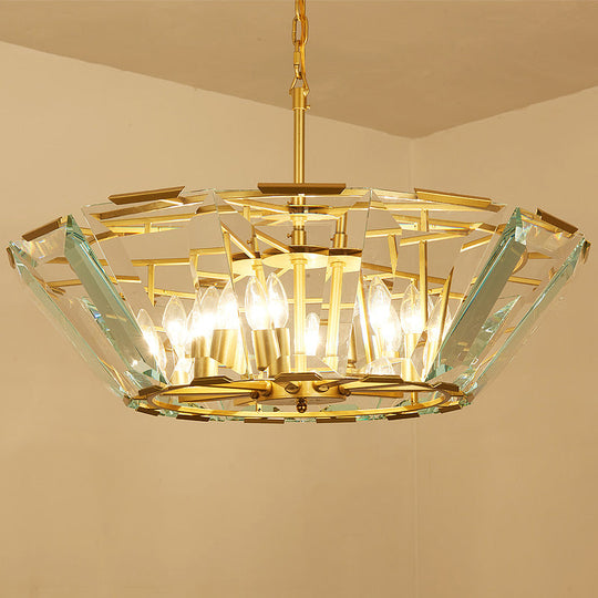 Gold Pendant Crystal Panel Chandelier - Postmodern Trifle Design, 6 Heads - Dining Room Light Fixture
