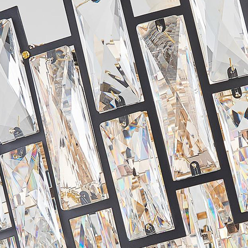 Modern Tapered Nickel Chandelier with Crystal Block, 6/10 Heads, 16"/19.5" Wide - Ceiling Hanging Light