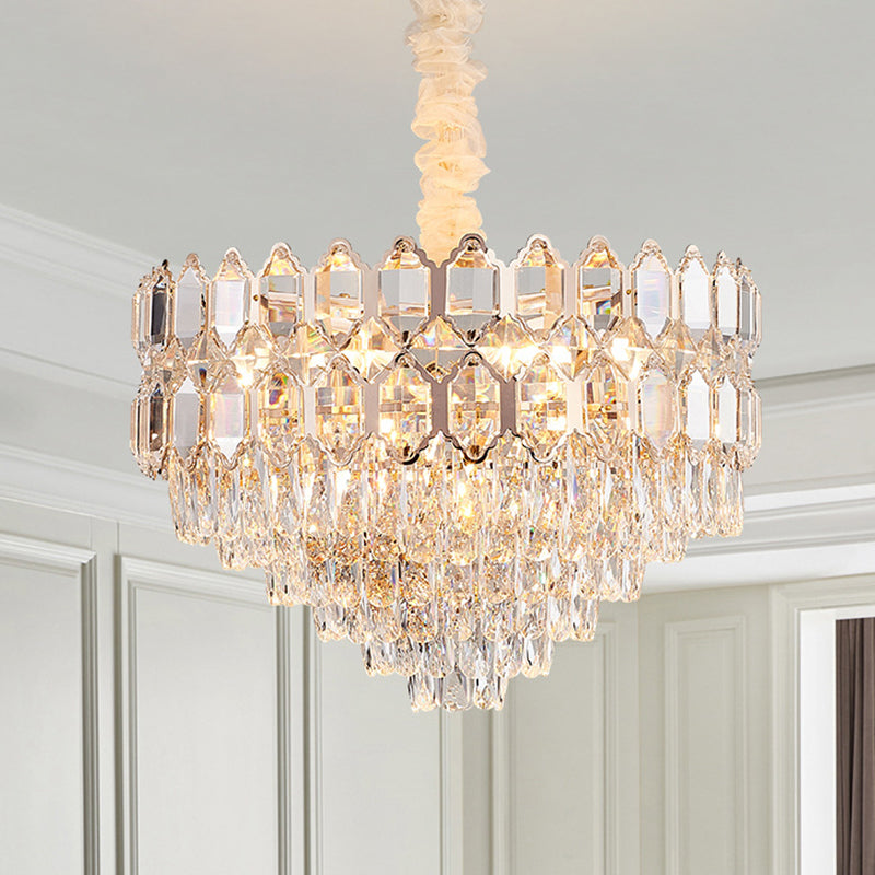 Modern Conical Pendant Lighting: K9 Crystal Chandelier, 6/8 Lights, Champagne, 16"/19.5" Wide