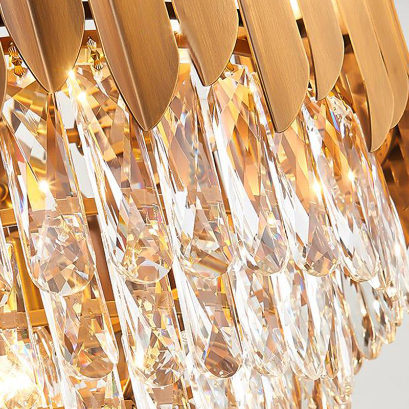 Postmodern Brass Chandelier Pendant Light - Faceted Crystal Cone Design - 6/10 Heads - 16"/19.5" Wide