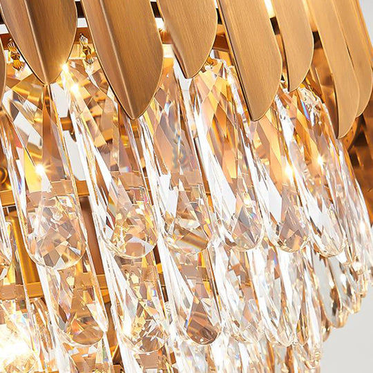 Postmodern Brass Chandelier Pendant Light - Faceted Crystal Cone Design - 6/10 Heads - 16"/19.5" Wide