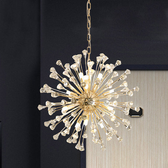 Sleek Gold Sputnik Pendant Light with Crystal Beaded Accents - Postmodern Hanging Fixture