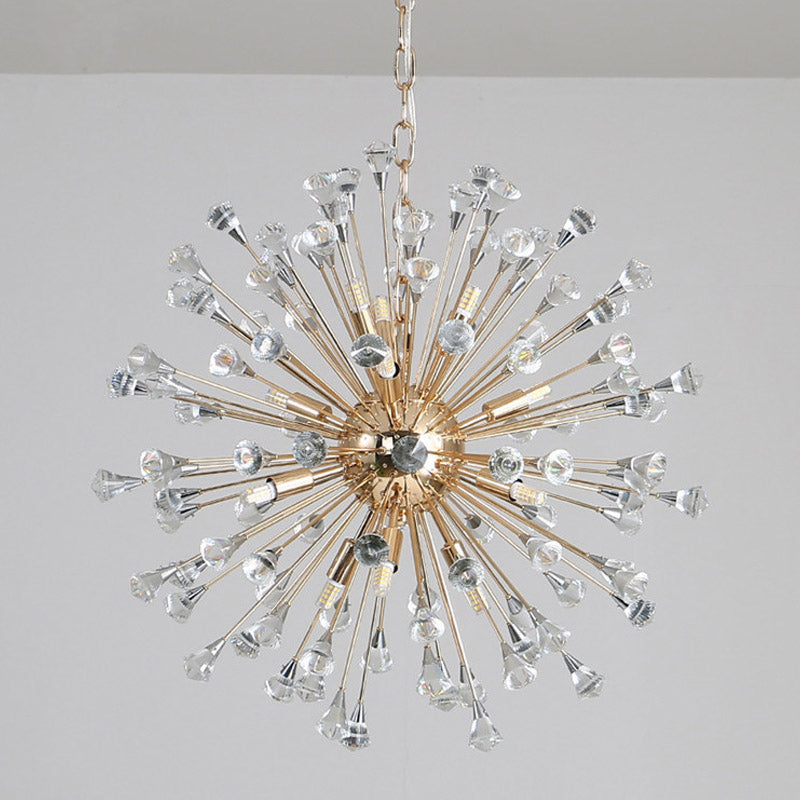 Sleek Gold Sputnik Pendant Light with Crystal Beaded Accents - Postmodern Hanging Fixture