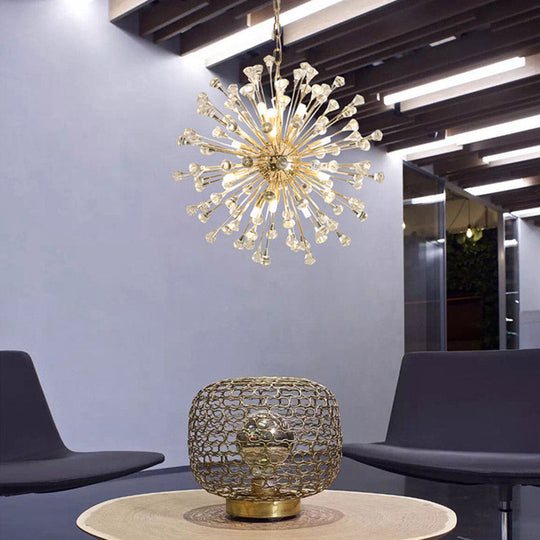 Sleek Gold Sputnik Pendant Light with Crystal Beaded Accents - Postmodern Hanging Fixture