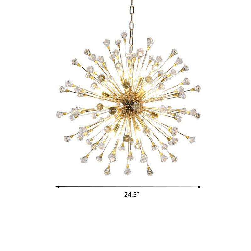 Sleek Gold Sputnik Pendant Light with Crystal Beaded Accents - Postmodern Hanging Fixture