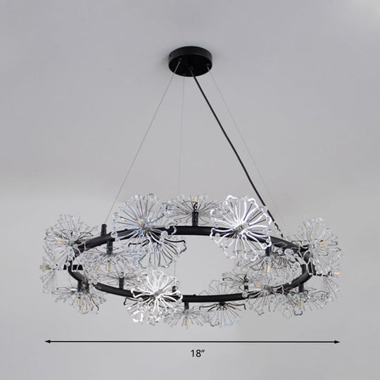 Contemporary 15-Head Crystal Beaded Chandelier Lamp: Flower Living Room Hanging Light in Black