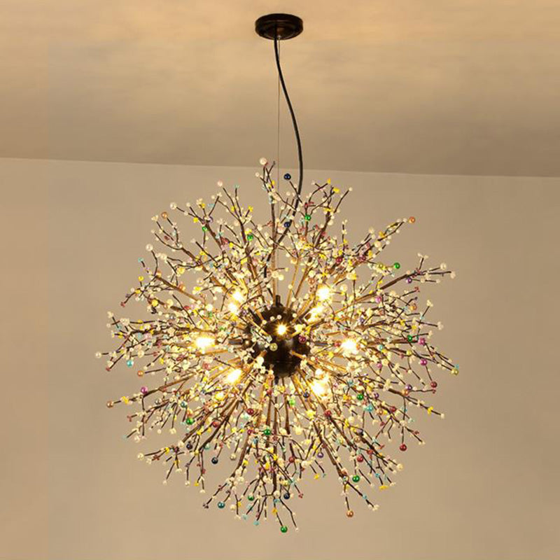 Modern Crystal Starburst Chandelier: 23.5"/31.5" Wide, 8/12 Lights, White/Red and Green