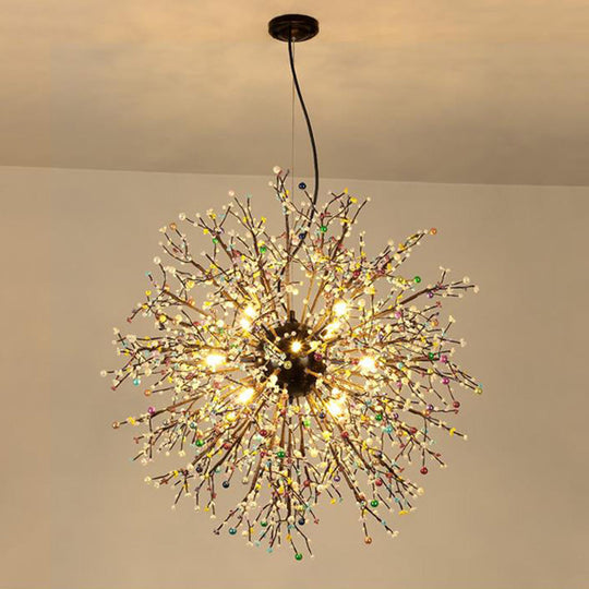 Modern Crystal Starburst Chandelier: 23.5"/31.5" Wide, 8/12 Lights, White/Red and Green
