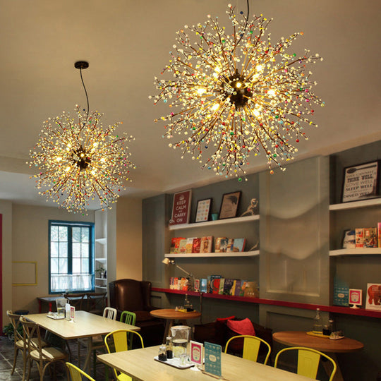 Modern Crystal Starburst Chandelier: 23.5"/31.5" Wide, 8/12 Lights, White/Red and Green