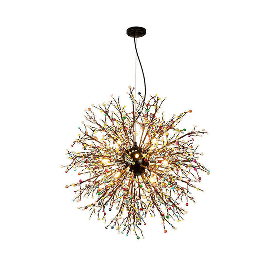 Modern Crystal Starburst Chandelier: 23.5"/31.5" Wide, 8/12 Lights, White/Red and Green