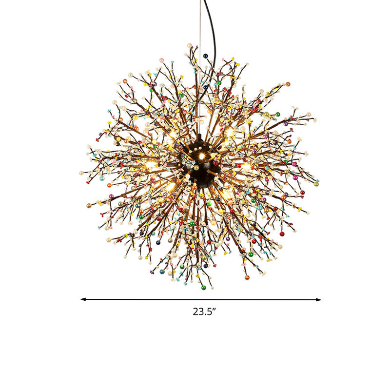 Modern Crystal Starburst Chandelier: 23.5"/31.5" Wide, 8/12 Lights, White/Red and Green