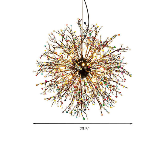 Modern Crystal Starburst Chandelier: 23.5"/31.5" Wide, 8/12 Lights, White/Red and Green