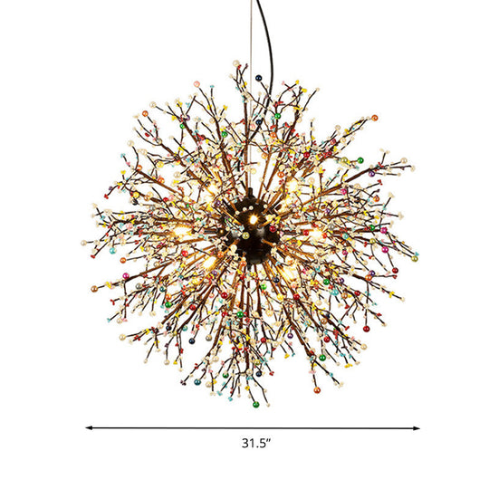 Modern Crystal Starburst Chandelier: 23.5"/31.5" Wide, 8/12 Lights, White/Red and Green
