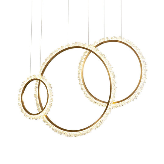 Modern Gold Loop Crystal Pendant Chandelier LED Hanging Lamp Kit with Three Width Options - Warm, White, Natural Light