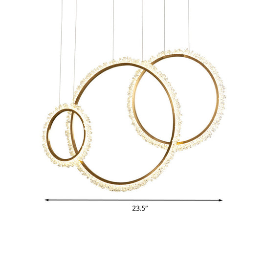 Modern Gold Loop Crystal Pendant Chandelier LED Hanging Lamp Kit with Three Width Options - Warm, White, Natural Light