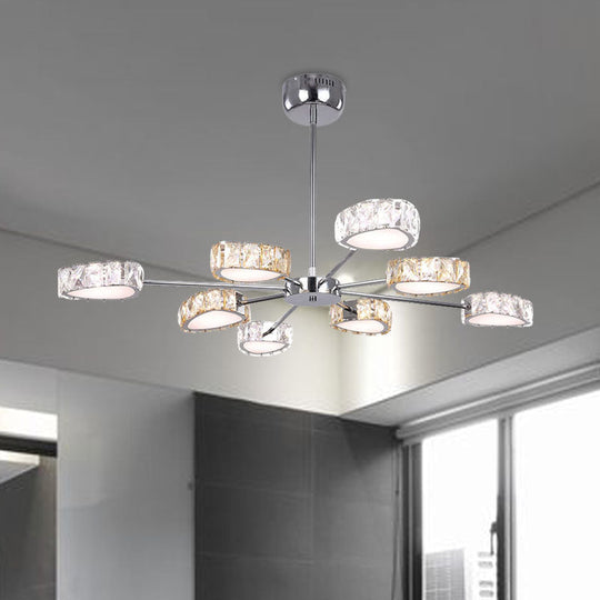 Simple Style Crystal Block Chandelier - 8 Light Triangle Ceiling Lamp in Chrome, Warm/White Lighting