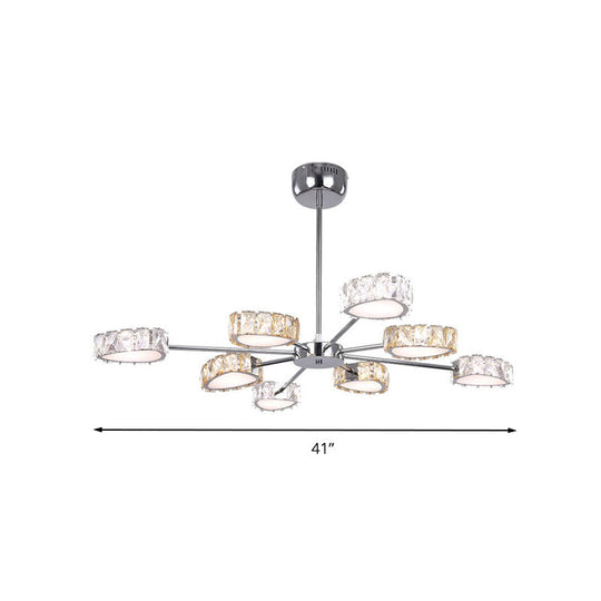 Simple Style Crystal Block Chandelier - 8 Light Triangle Ceiling Lamp in Chrome, Warm/White Lighting