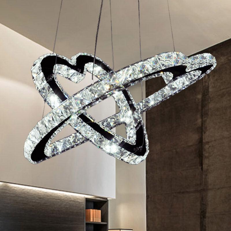 Modern K9 Crystal Led Chandelier Pendant Lamp - 14/16 Wide Heart Fixture Warm/White Light