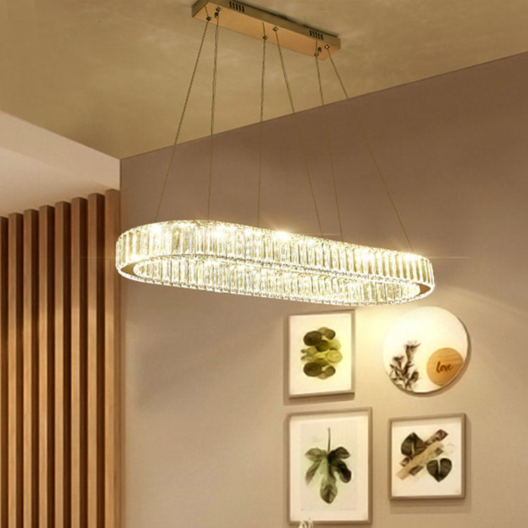 Modern Chrome Oval LED Chandelier Pendant Light - Wide 27.5"/35.5" Fixture