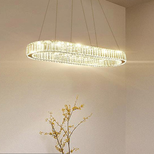 Modern Chrome Oval LED Chandelier Pendant Light - Wide 27.5"/35.5" Fixture