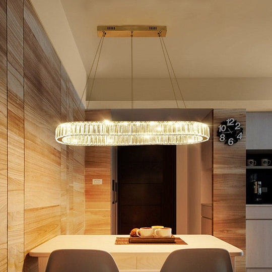 Modern Chrome Oval LED Chandelier Pendant Light - Wide 27.5"/35.5" Fixture