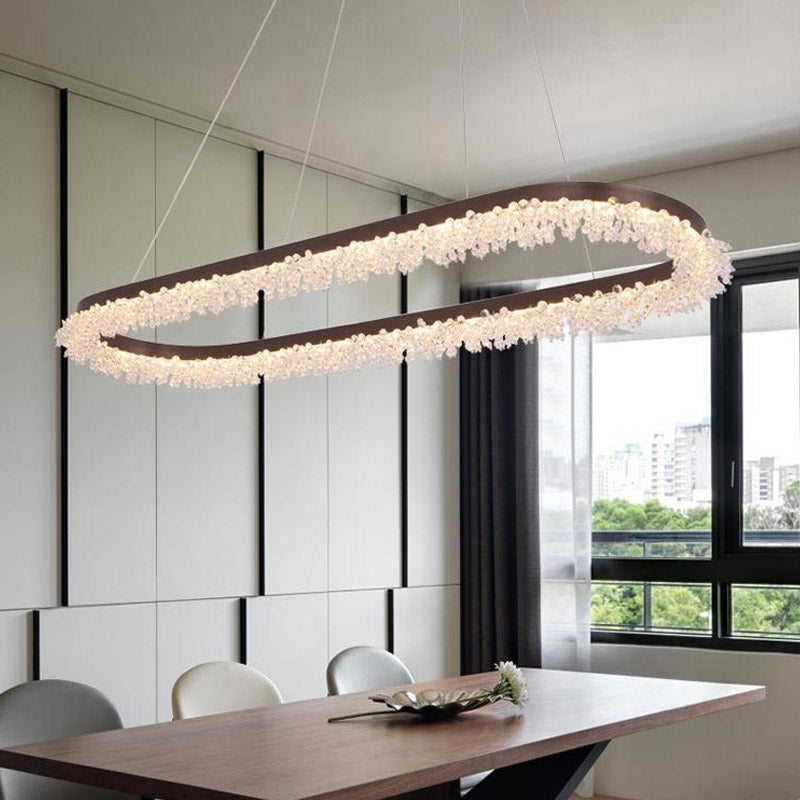 Brown Oval Crystal LED Chandelier Light Fixture with Suspension for Contemporary Lighting in Warm/White/Natural Light
