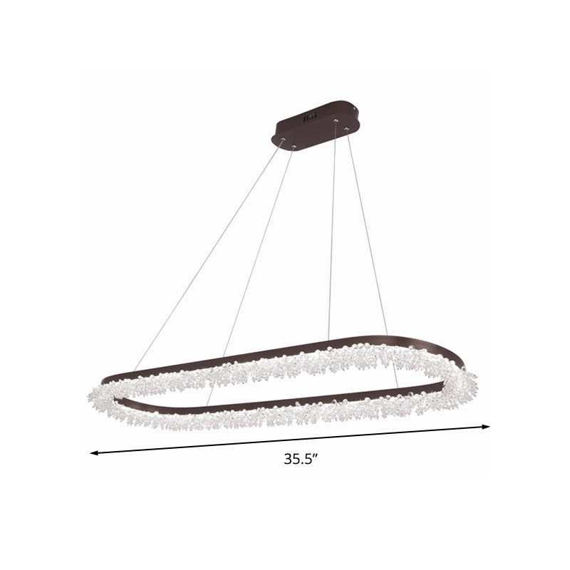 Brown Oval Crystal LED Chandelier Light Fixture with Suspension for Contemporary Lighting in Warm/White/Natural Light