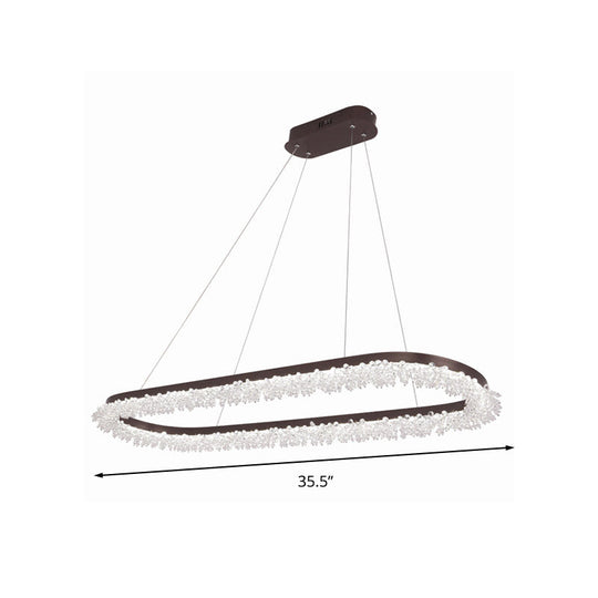 Brown Oval Crystal LED Chandelier Light Fixture with Suspension for Contemporary Lighting in Warm/White/Natural Light