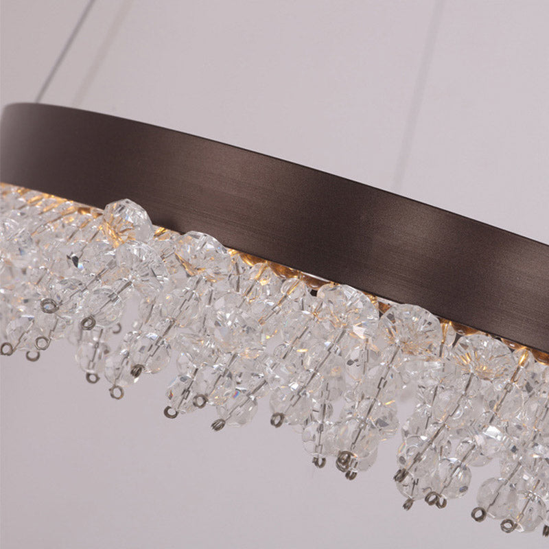 Brown Oval Crystal LED Chandelier Light Fixture with Suspension for Contemporary Lighting in Warm/White/Natural Light