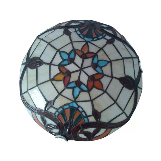 Baroque Stained Glass Ceiling Light With Jewel Decoration - Flush Mount Bowl Shade