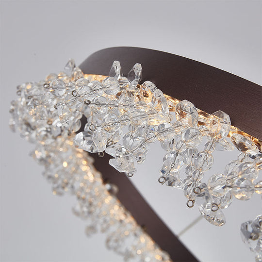 Simple Style Crystal Beaded Brown LED Chandelier Ring Pendant Light Kit, 16"/23.5" Wide