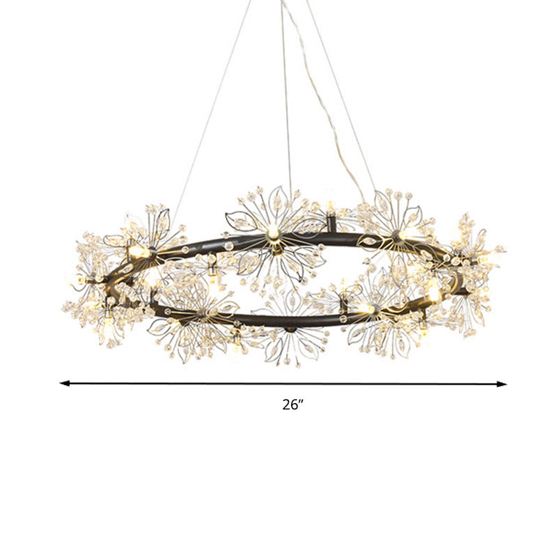 Minimalist Black LED Chandelier - Circle Crystal Beaded Hanging Lamp, 20.5"/26"/34" Wide