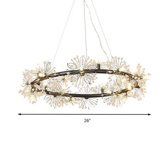 Minimalist Black LED Chandelier - Circle Crystal Beaded Hanging Lamp, 20.5"/26"/34" Wide
