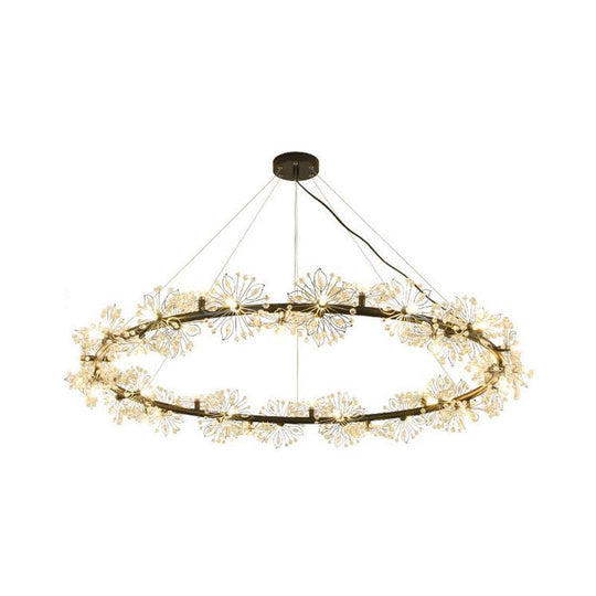 Minimalist Black LED Chandelier - Circle Crystal Beaded Hanging Lamp, 20.5"/26"/34" Wide