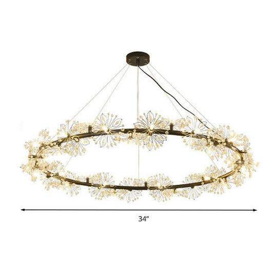 Minimalist Black LED Chandelier - Circle Crystal Beaded Hanging Lamp, 20.5"/26"/34" Wide