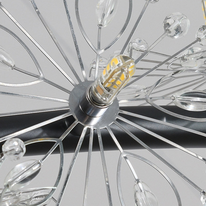 Minimalist Black LED Chandelier - Circle Crystal Beaded Hanging Lamp, 20.5"/26"/34" Wide