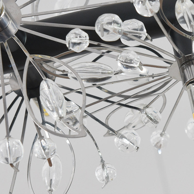 Minimalist Black LED Chandelier - Circle Crystal Beaded Hanging Lamp, 20.5"/26"/34" Wide