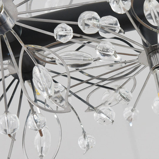 Minimalist Black LED Chandelier - Circle Crystal Beaded Hanging Lamp, 20.5"/26"/34" Wide