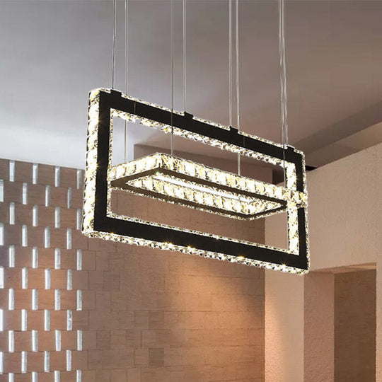 Contemporary Stainless-Steel Rectangle Pendant Light Crystal LED Chandelier