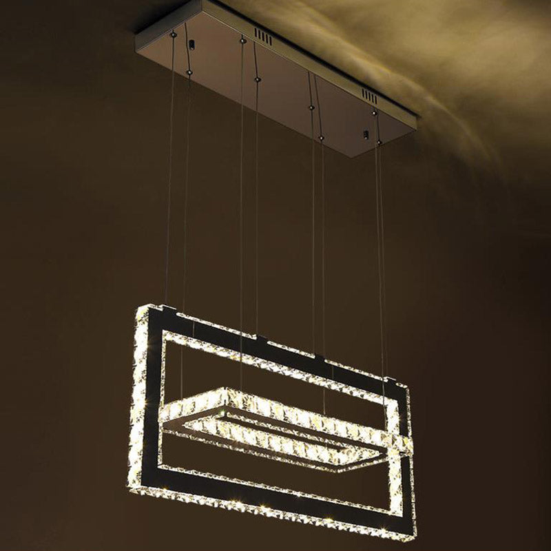 Contemporary Stainless-Steel Rectangle Pendant Light Crystal LED Chandelier