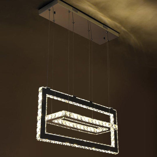 Contemporary Stainless-Steel Rectangle Pendant Light Crystal LED Chandelier
