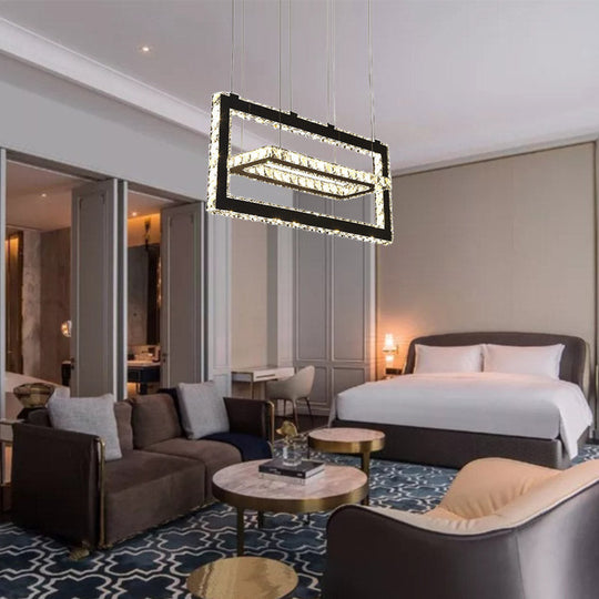 Contemporary Stainless-Steel Rectangle Pendant Light Crystal LED Chandelier