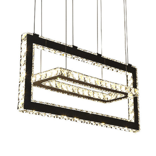 Contemporary Stainless-Steel Rectangle Pendant Light Crystal LED Chandelier