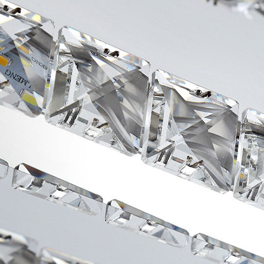 Contemporary Stainless-Steel Rectangle Pendant Light Crystal LED Chandelier