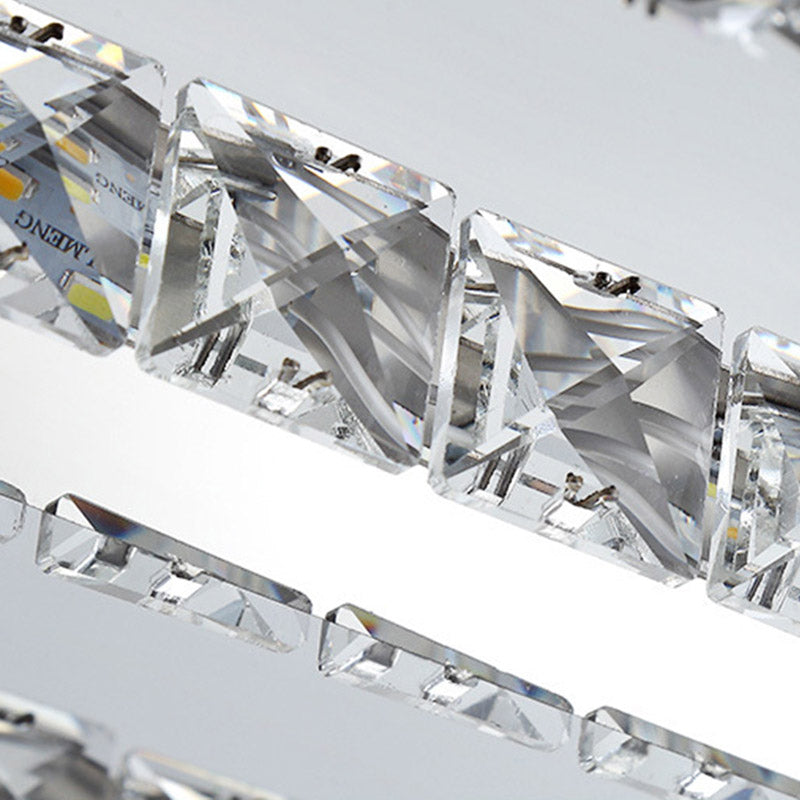 Contemporary Stainless-Steel Rectangle Pendant Light With Led Chandelier And K9 Crystal Accents