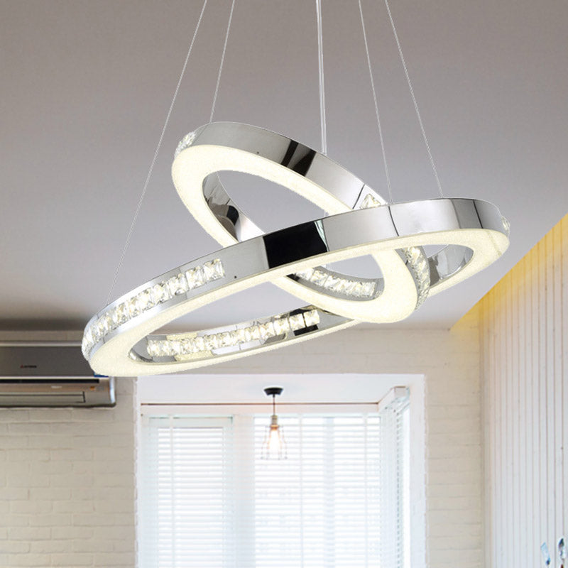 Sleek Chrome Pendant Ceiling Light with Crystal LED Chandelier, in Warm/White/Natural Light, Various Sizes Available