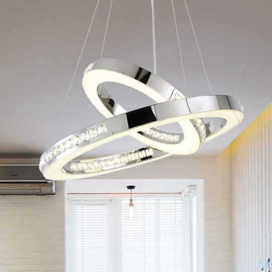 Sleek Chrome Pendant Ceiling Light with Crystal LED Chandelier, in Warm/White/Natural Light, Various Sizes Available