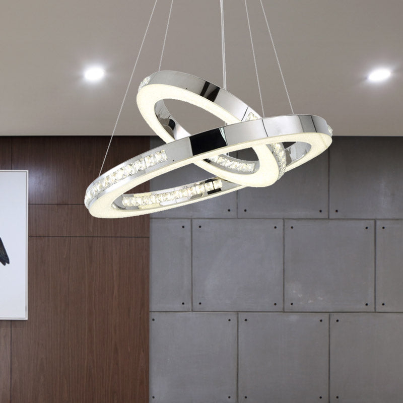 Sleek Chrome Pendant Ceiling Light with Crystal LED Chandelier, in Warm/White/Natural Light, Various Sizes Available
