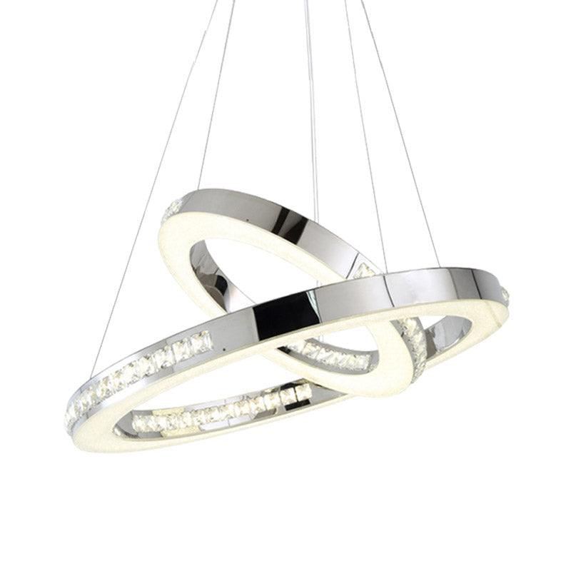 Sleek Chrome Pendant Ceiling Light with Crystal LED Chandelier, in Warm/White/Natural Light, Various Sizes Available