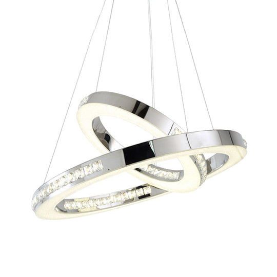 Sleek Chrome Pendant Ceiling Light with Crystal LED Chandelier, in Warm/White/Natural Light, Various Sizes Available